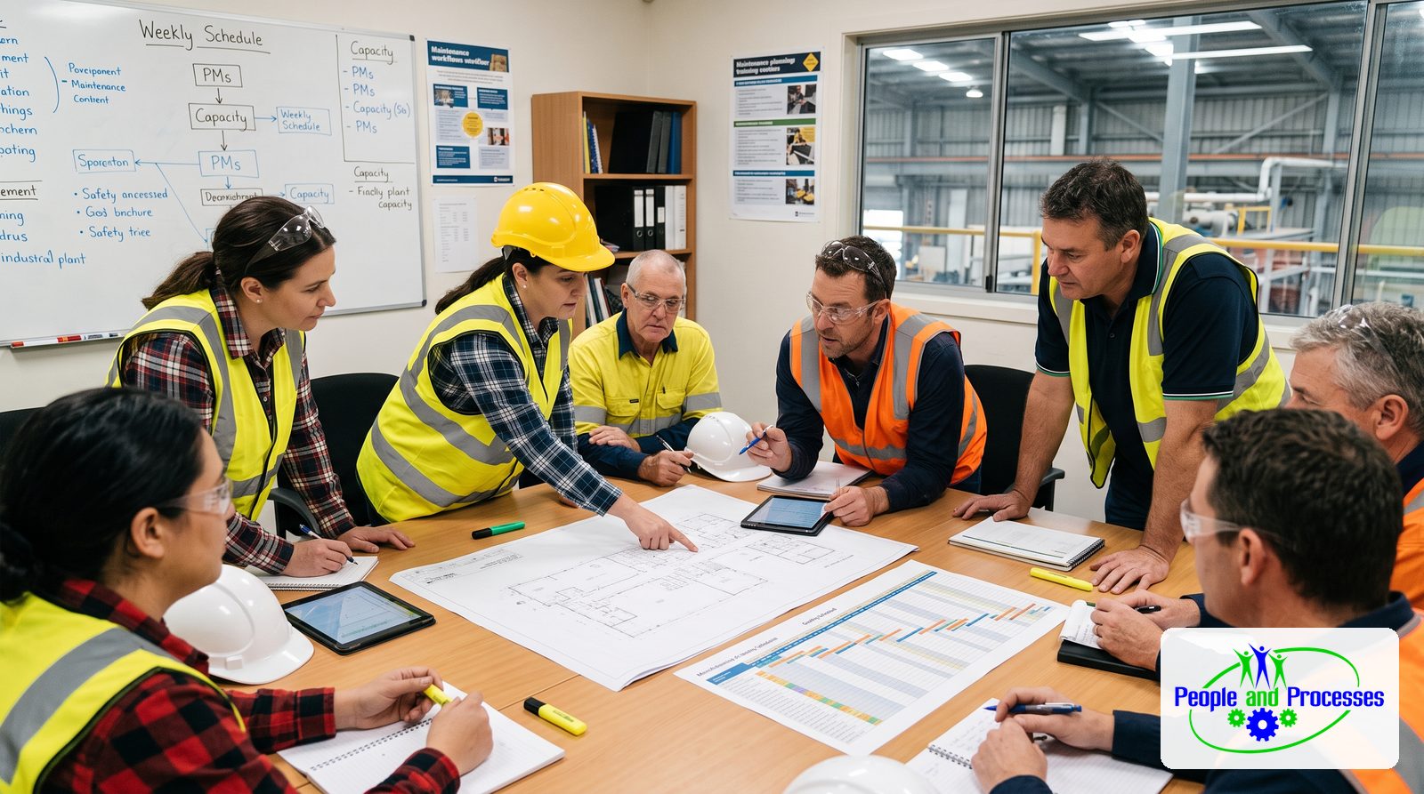 Planners, supervisors and production working through the weekly maintenance schedule